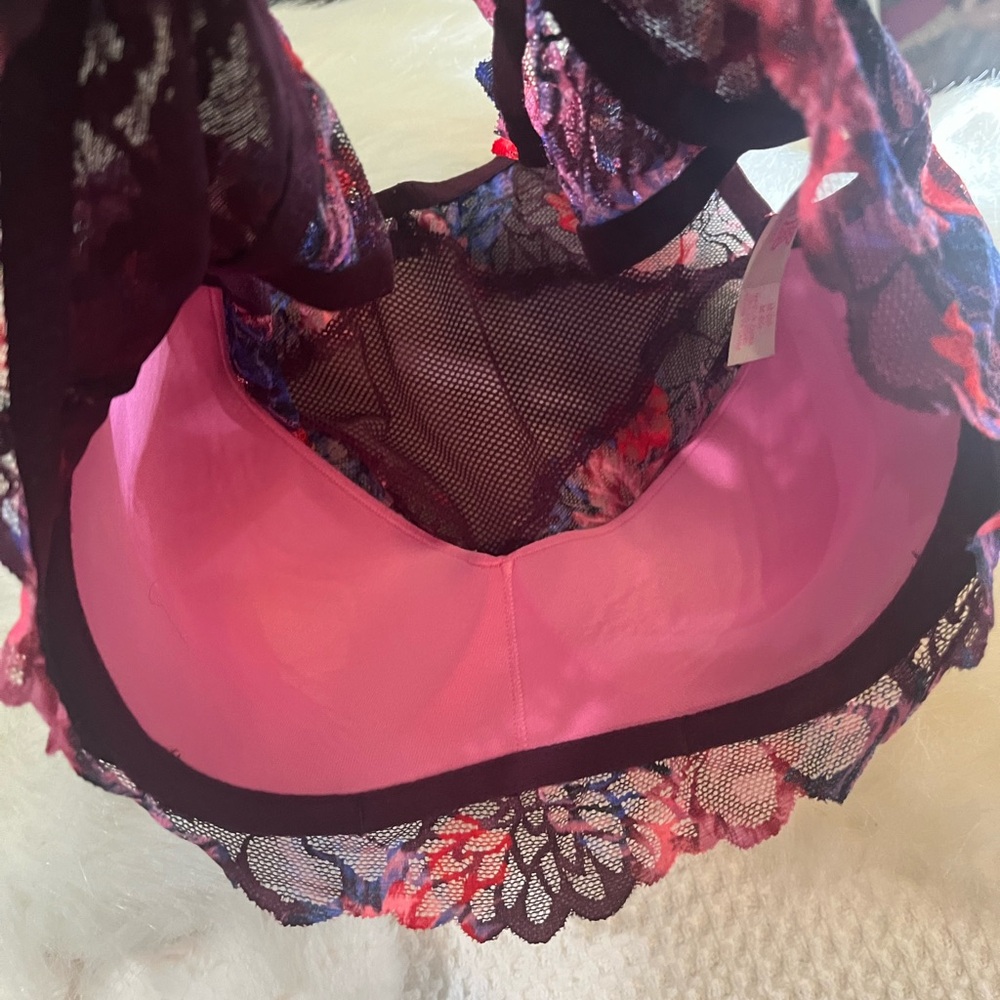 VICTORIA SECRET PINK VIVID FLORAL LACE PADDED UNDERWIRE BRA SIZE M DD - Picture 16 of 16